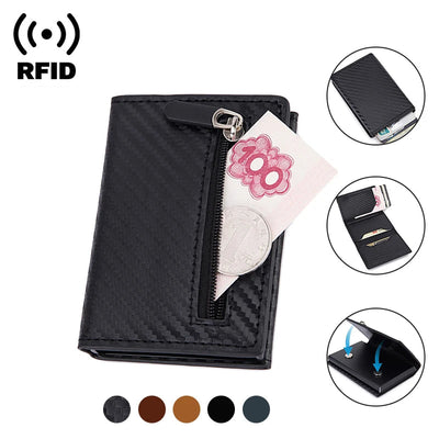 Rfid Carbon Fiber Card Holder Men Wallets Money Bags Slim Thin Metal Leather Mini Wallet 2022 Male Purse Black Walet for men New - Slobuy