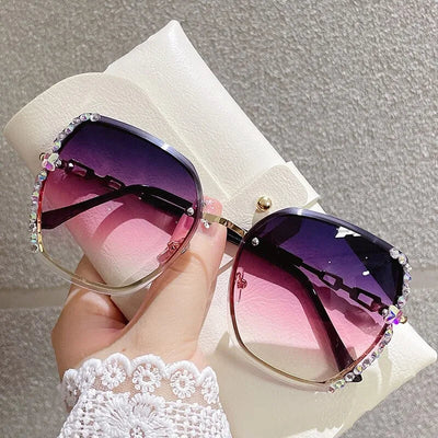 Rhinestone Decor Rimless Fashion Sunglasses For Women Men Casual Gradient Glasses For Summer Beach Party, UV400 - Slobuy
