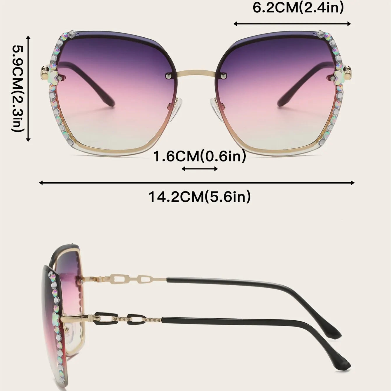 Rhinestone Decor Rimless Fashion Sunglasses For Women Men Casual Gradient Glasses For Summer Beach Party, UV400 - Slobuy