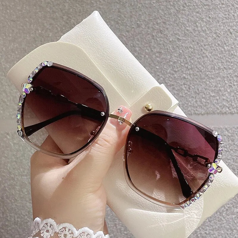Rhinestone Decor Rimless Fashion Sunglasses For Women Men Casual Gradient Glasses For Summer Beach Party, UV400 - Slobuy