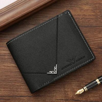 Rilibegan Men's PU Wallet Men's Short Money Clip Young Men Simple Fashion Multi-card Litchi Pattern Cross Splicing Leather Walle - Slobuy