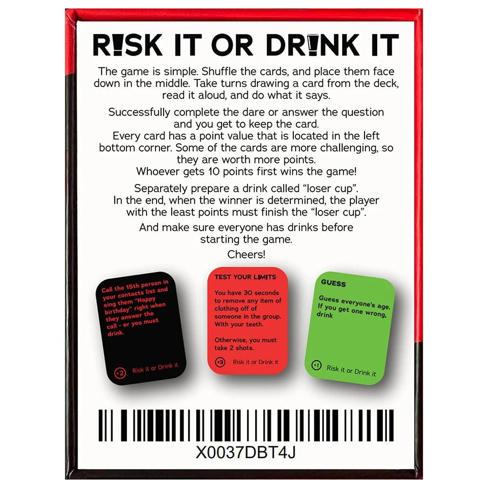 Risk It Or Drink It Fun Party Game For College Card Game Drinking Game Pregame Night Hilarious Dares Challenges  Questions Adult - Slobuy