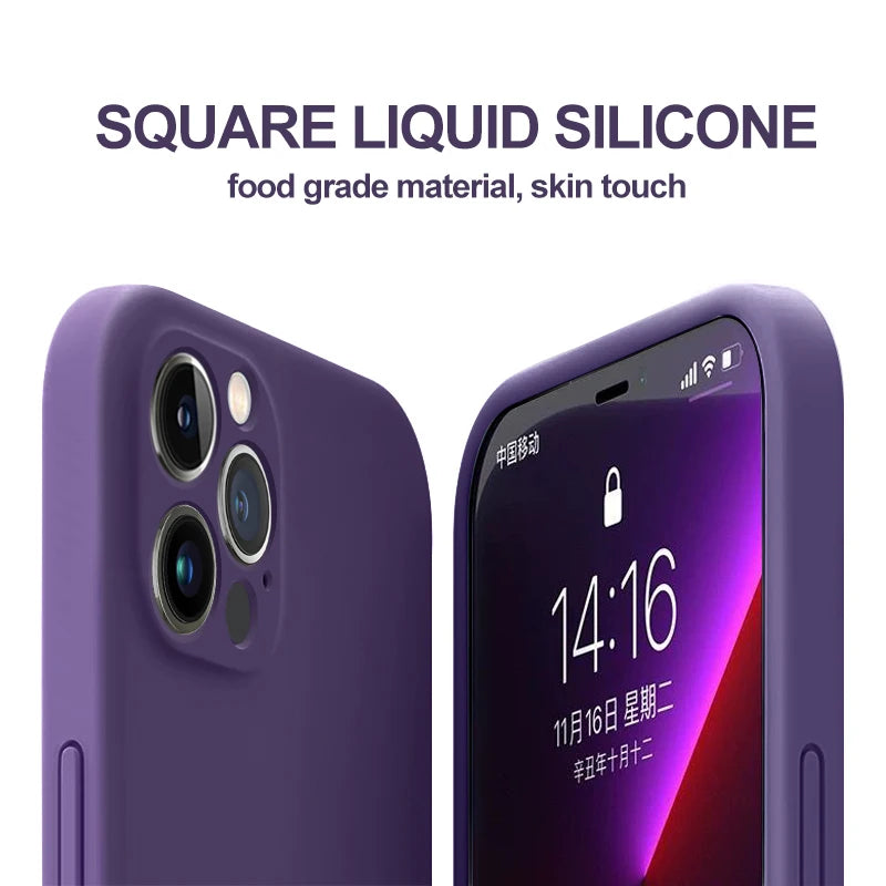 Original Liquid Silicone Solid Color Phone Case For iPhone 15 14 Pro Max 13 12 11 XS XR X Mini 7 8 Plus SE Shockproof Soft Cover