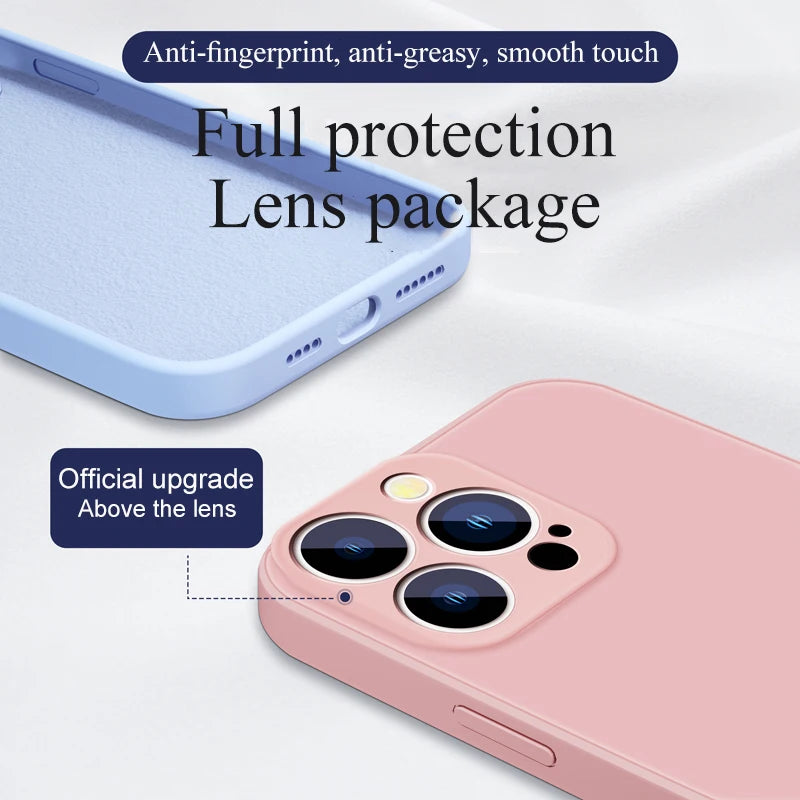 Original Liquid Silicone Solid Color Phone Case For iPhone 15 14 Pro Max 13 12 11 XS XR X Mini 7 8 Plus SE Shockproof Soft Cover