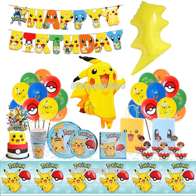 Pokemon Birthday Party Decoration Pikachu Balloon Lightning New Version Set For Kids Event Supplies Disposable Tableware Mask