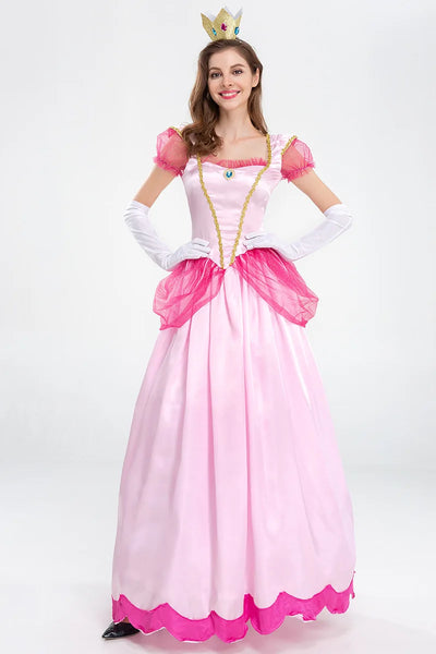 Princess Peach Costume Women Cosplay Party Halloween Masquerade Dress Up Clothing for Women Pink Fancy Dress