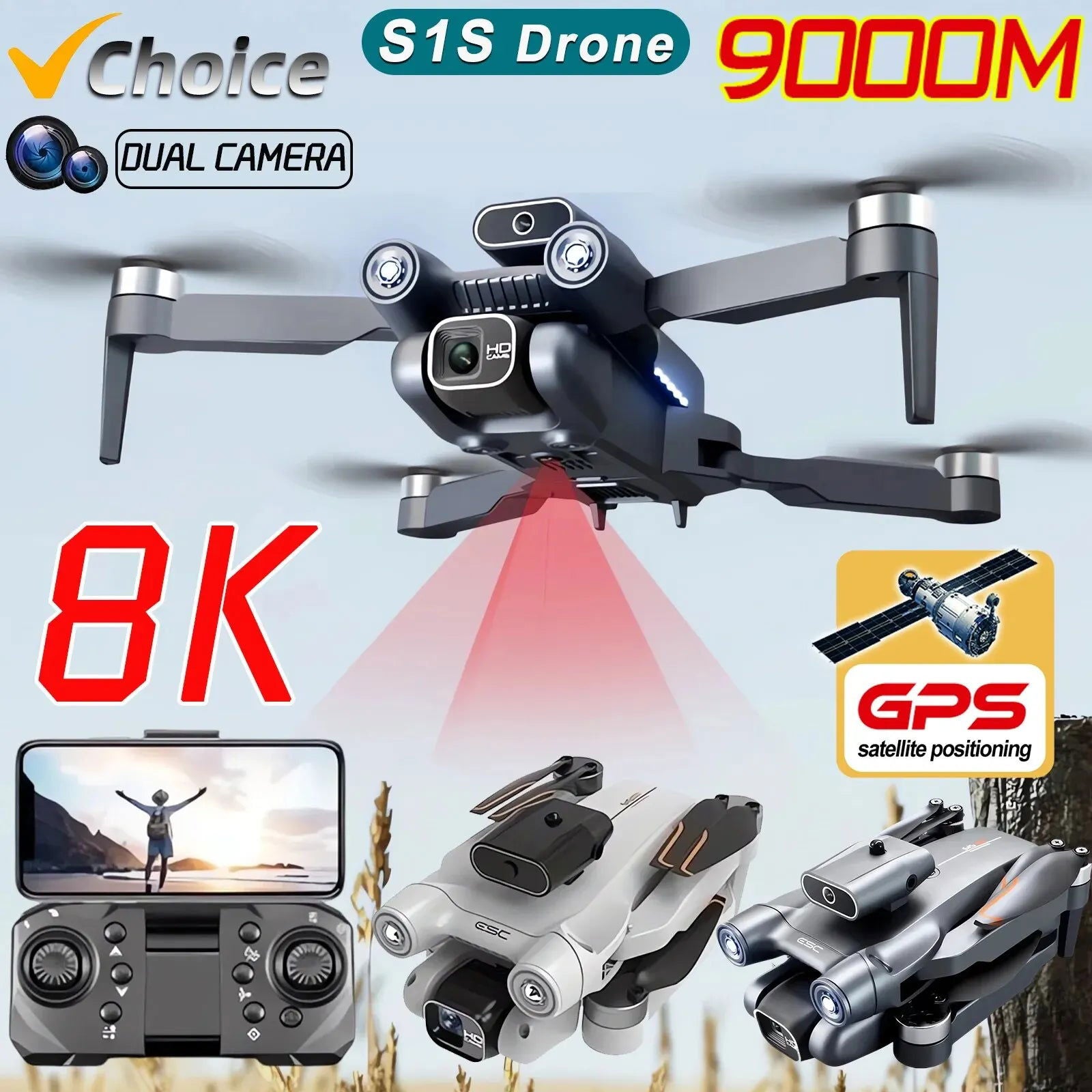 S1S Drone 5G Wifi 4K Professional 8K HD Camera Brushless 360° Obstacle Avoidance Optical Flow RC Foldable Quadcopter Toys Gifts - Slobuy