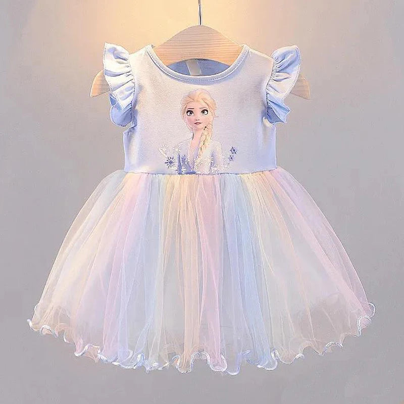 Girls Dress Cartoon 2024 Summer Frozen Fashion Children's Elsa Princess Baby Girl Toddler Short Sleeve Cute Party Dresses 3-9Y