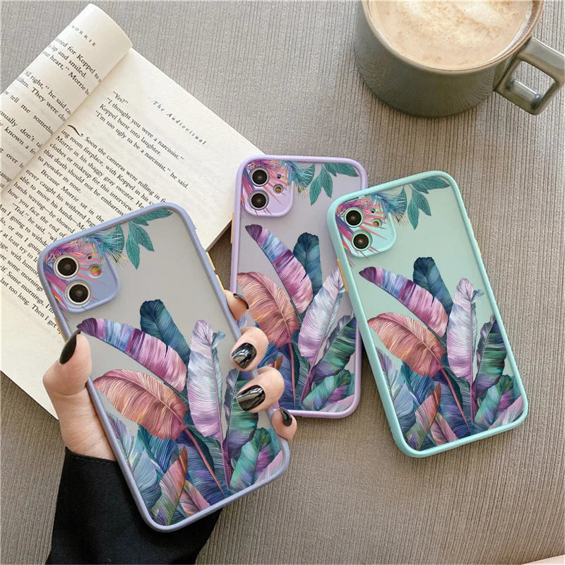 Palm tree Leaves Plant Flower Phone Case for iphone X XR XS 15 11 12 13 14 Pro Max 14 Plus 7 8 Plus Back Shockproof Cover Funda