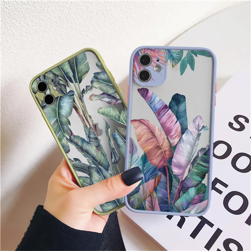 Palm tree Leaves Plant Flower Phone Case for iphone X XR XS 15 11 12 13 14 Pro Max 14 Plus 7 8 Plus Back Shockproof Cover Funda