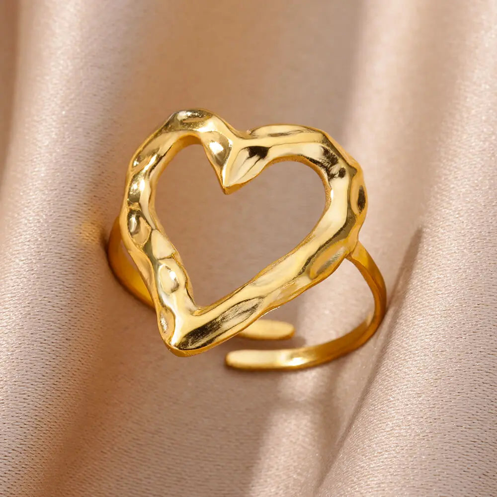 Stainless Steel Rings for Women Aesthetic Heart Gold Color Wedding Ring Waterproof Jewelry Finger Accessories Free Shipping Gift