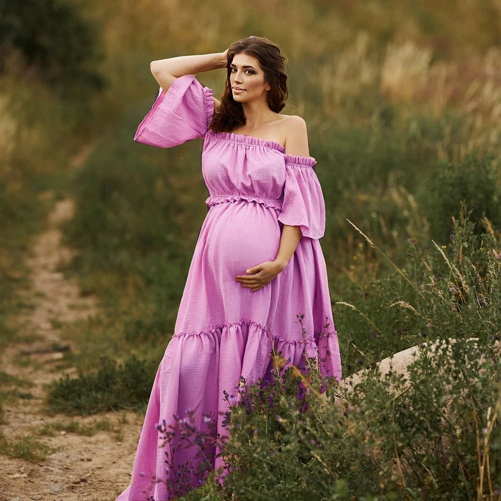 Women's Boho Two-Pieces Set Maternity Dresses For Photo Shoot Comfortable Linen Cotton Vintage Top And Skirt Pregnancy Clothing