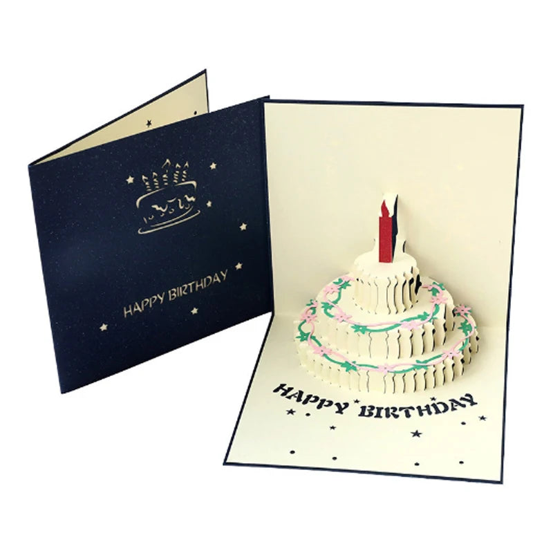 Happy Birthday Gift Card 3D Pop Up Greeting Postcard Warm Friend Kids Blank Fold Invitation Post Cards Party Wedding Decorative