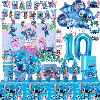 Disney Stitch Theme Birthday Party Decoration Supplies Kids Lilo Stitch Tableware Cup Plate Angle Balloon For Baby Shower Favors