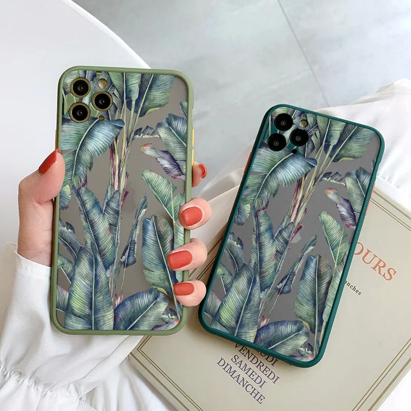 Palm tree Leaves Plant Flower Phone Case for iphone X XR XS 15 11 12 13 14 Pro Max 14 Plus 7 8 Plus Back Shockproof Cover Funda