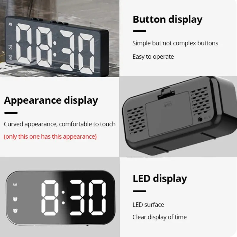 LED Mirror Table Clock Digital Alarm Snooze Display Time Desktop Electronic Table Clocks Desktop Clock