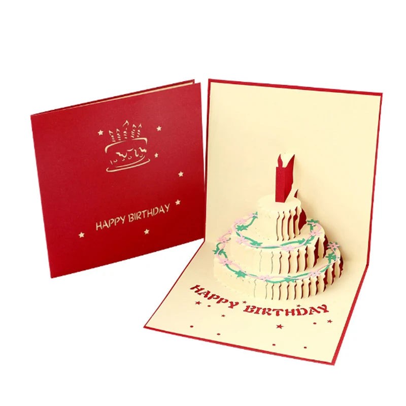 Happy Birthday Gift Card 3D Pop Up Greeting Postcard Warm Friend Kids Blank Fold Invitation Post Cards Party Wedding Decorative