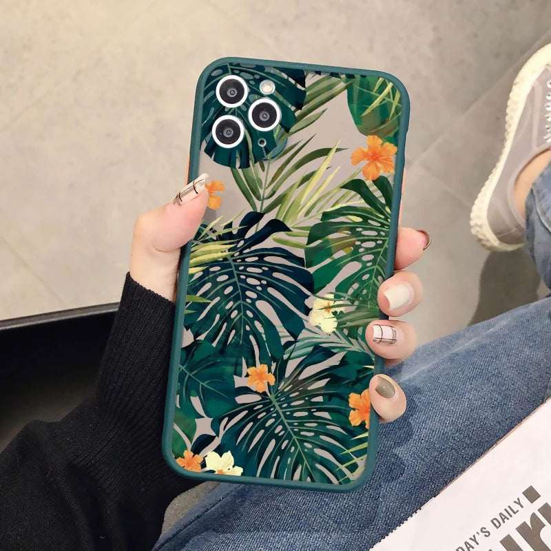 Palm tree Leaves Plant Flower Phone Case for iphone X XR XS 15 11 12 13 14 Pro Max 14 Plus 7 8 Plus Back Shockproof Cover Funda