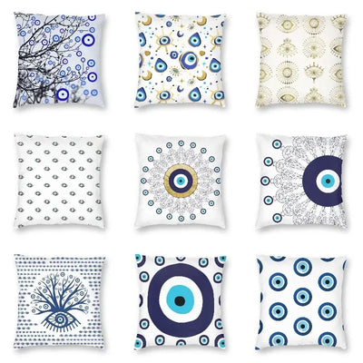 Turkish Evil Eye Cushion CoverPrint Mediterranean Amulet Throw Pillow for Sofa  Case Home Decor Decorative