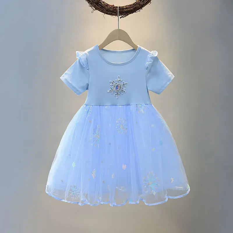 Girls Dress Cartoon 2024 Summer Frozen Fashion Children's Elsa Princess Baby Girl Toddler Short Sleeve Cute Party Dresses 3-9Y