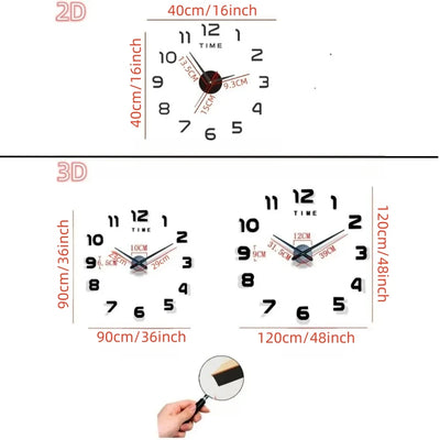 2023 Modern Design Large Wall Clock 3D DIY Quartz Clocks Fashion Watches Acrylic Mirror Stickers Living Room Home Decor Horloge