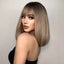 Short Straight Bob Wigs with Bangs Golden Brown Natural Synthetic Hair for Women Daily Cosplay Heat Resistant Fiber