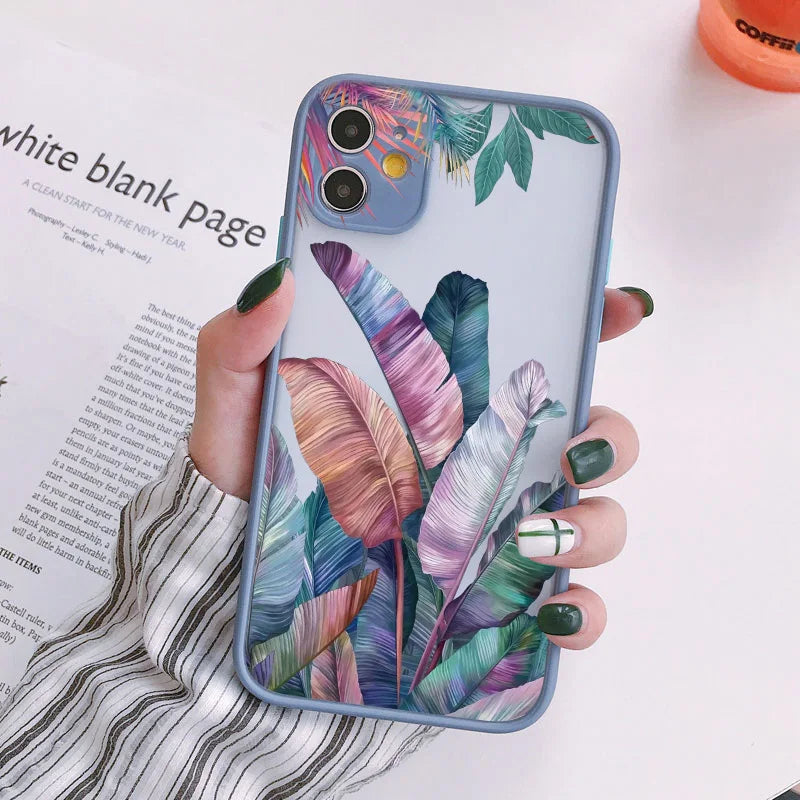 Palm tree Leaves Plant Flower Phone Case for iphone X XR XS 15 11 12 13 14 Pro Max 14 Plus 7 8 Plus Back Shockproof Cover Funda