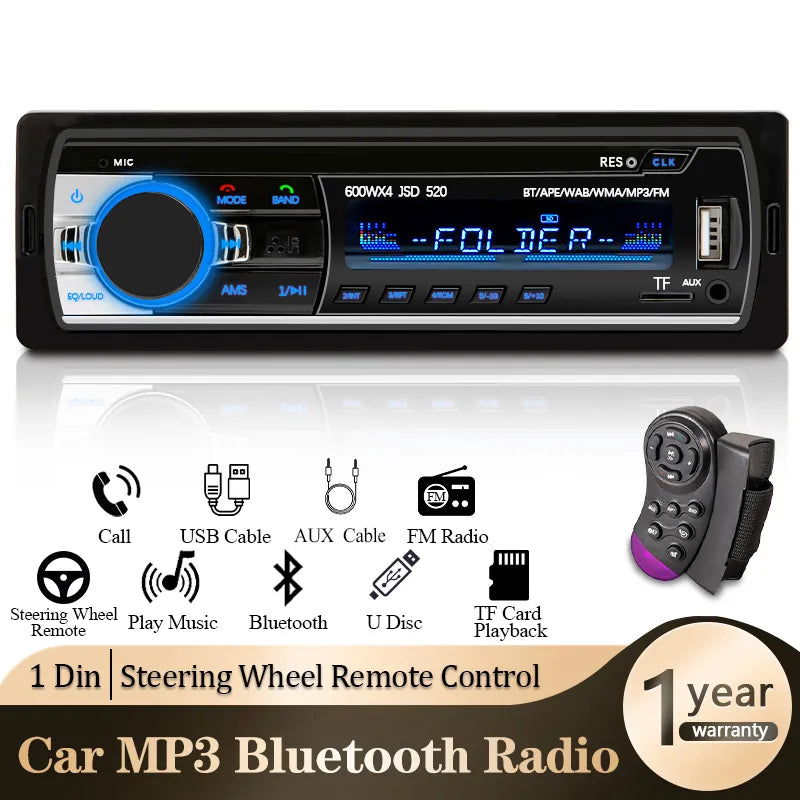 Car Radio 1 din Stereo Player Digital Bluetooth Car MP3 Player 60Wx4 FM Radio Stereo Audio Music USB/SD with In Dash AUX Input - Slobuy
