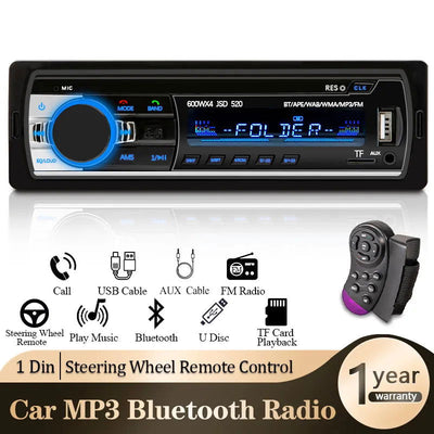 Car Radio 1 din Stereo Player Digital Bluetooth Car MP3 Player 60Wx4 FM Radio Stereo Audio Music USB/SD with In Dash AUX Input - Slobuy