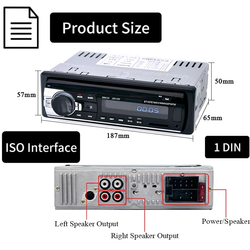 Car Radio 1 din Stereo Player Digital Bluetooth Car MP3 Player 60Wx4 FM Radio Stereo Audio Music USB/SD with In Dash AUX Input - Slobuy
