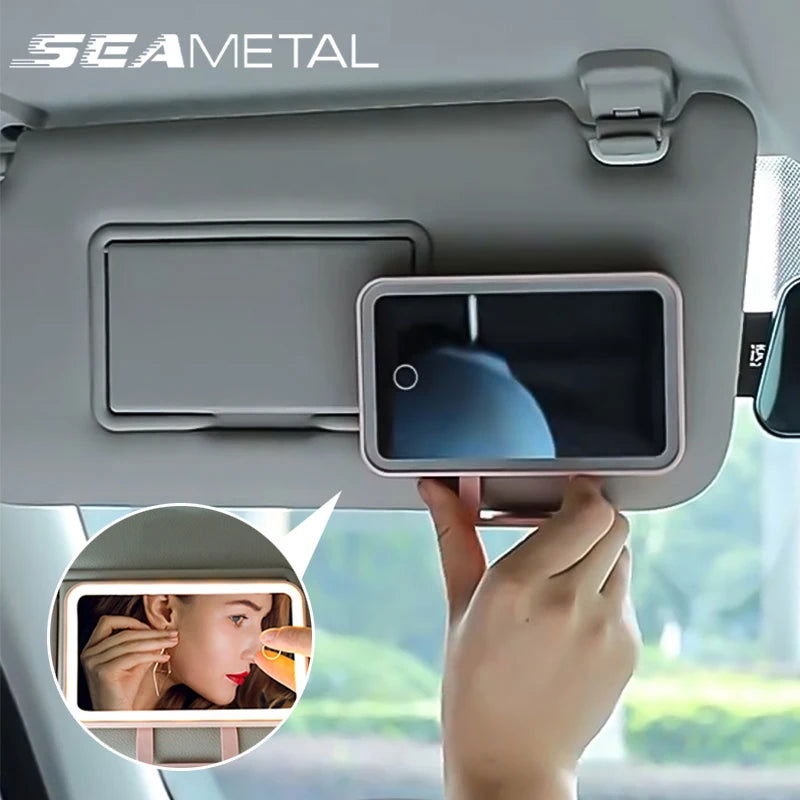 SEAMETAL Car Interior Mirrors Sun Visor Plate LED Makeup Mirror for Girls Women Rechargeable Fill Light Universal Vanity Mirror - Slobuy
