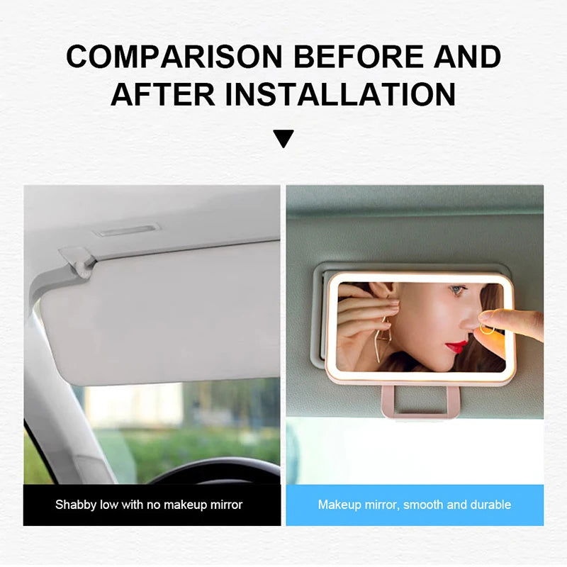 SEAMETAL Car Interior Mirrors Sun Visor Plate LED Makeup Mirror for Girls Women Rechargeable Fill Light Universal Vanity Mirror - Slobuy