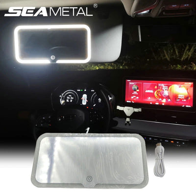SEAMETAL Car Sun Visor Make Up Mirror Touch Screen Adjustable Brightness 3-Color Switchable Makeup Mirror Charging Vanity Mirror - Slobuy