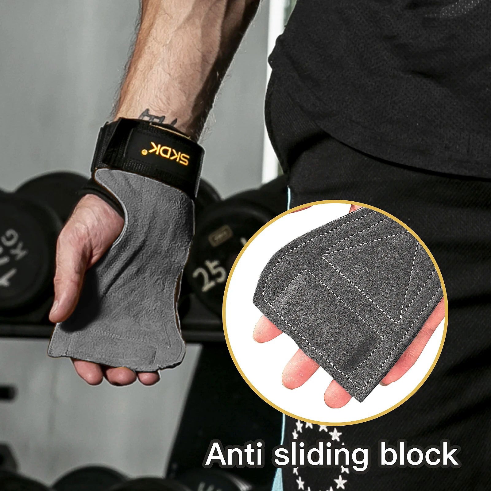 SKDK Gym Grips Palm Guards Cowhide Palm Protector  Weightlifting Gymnastics Workout Gloves Grips Fitness Training Equipment - Slobuy