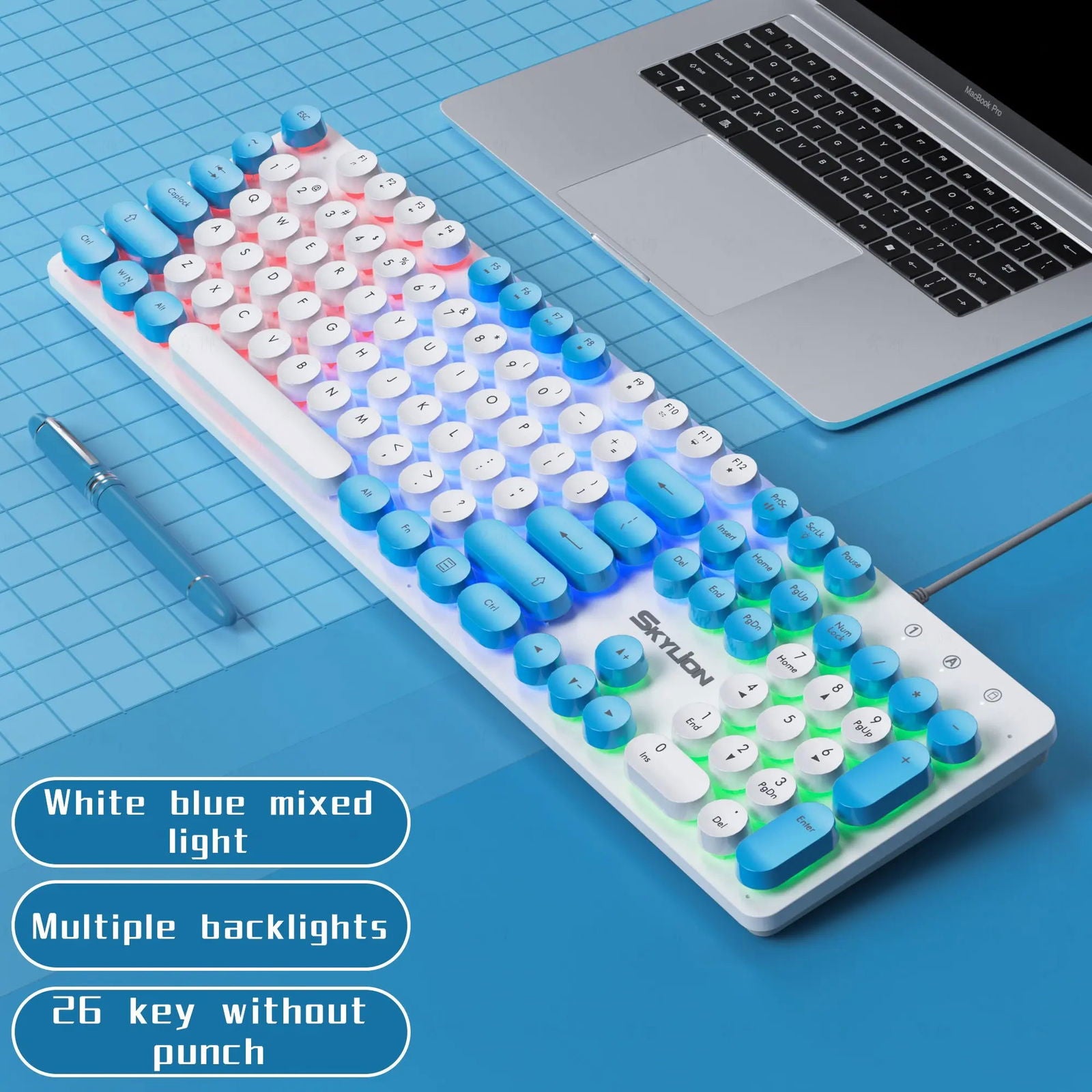 SKYLION H300 Wired 104 Keys Membrane Keyboard Many Kinds of Colorful Lighting Gaming and Office For Windows and IOS System - Slobuy