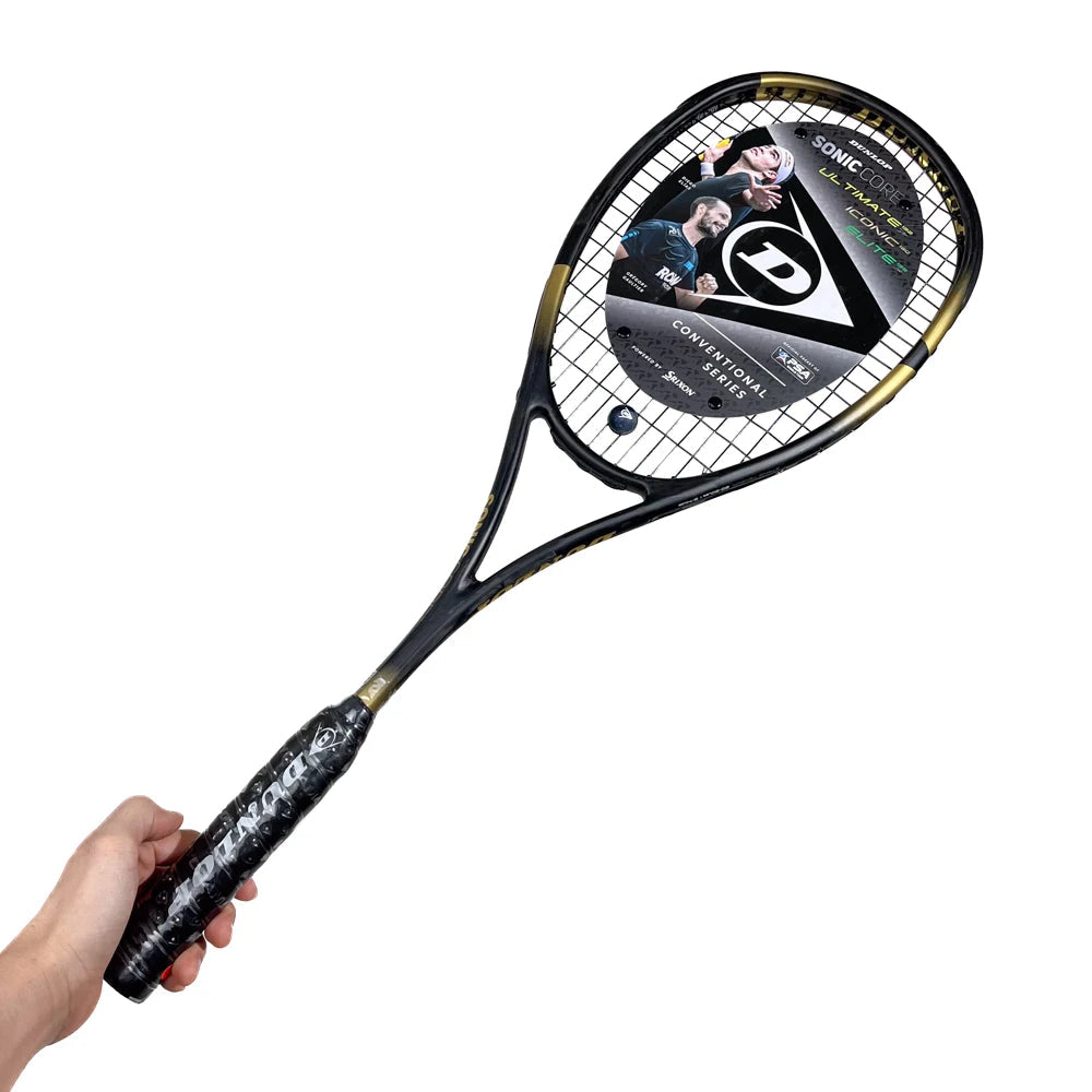 SQUASH RACKET DUNLOP D SR SONIC CORE ICONIC 130 NH BLACK GOLD - Slobuy