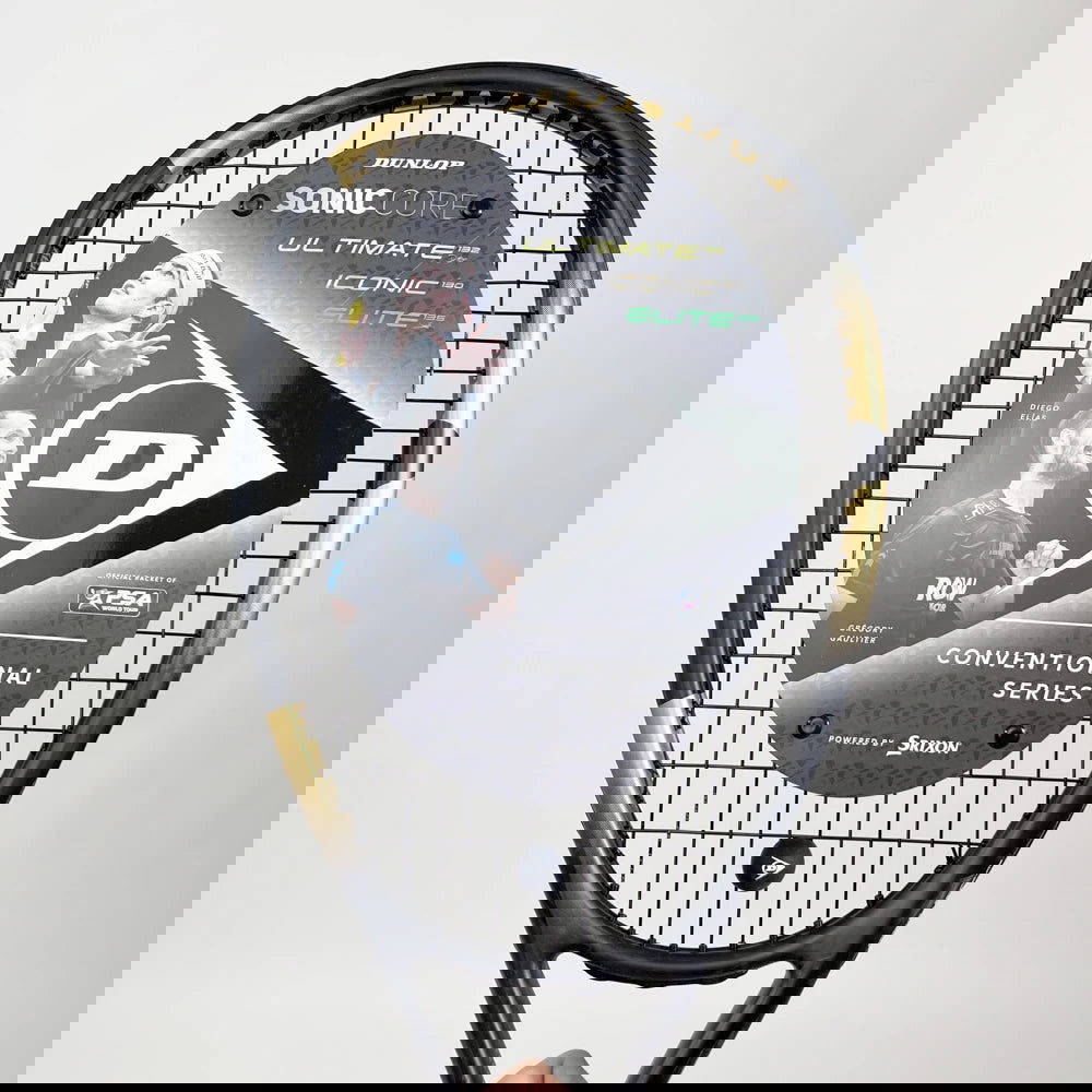 SQUASH RACKET DUNLOP D SR SONIC CORE ICONIC 130 NH BLACK GOLD - Slobuy