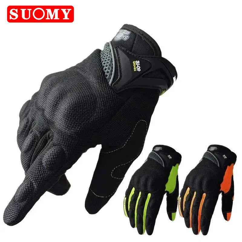 SUOMY Breathable Full Finger Racing Motorcycle Gloves Quality Stylishly Decorated Antiskid Wearable Gloves Large Size XXL Black - Slobuy