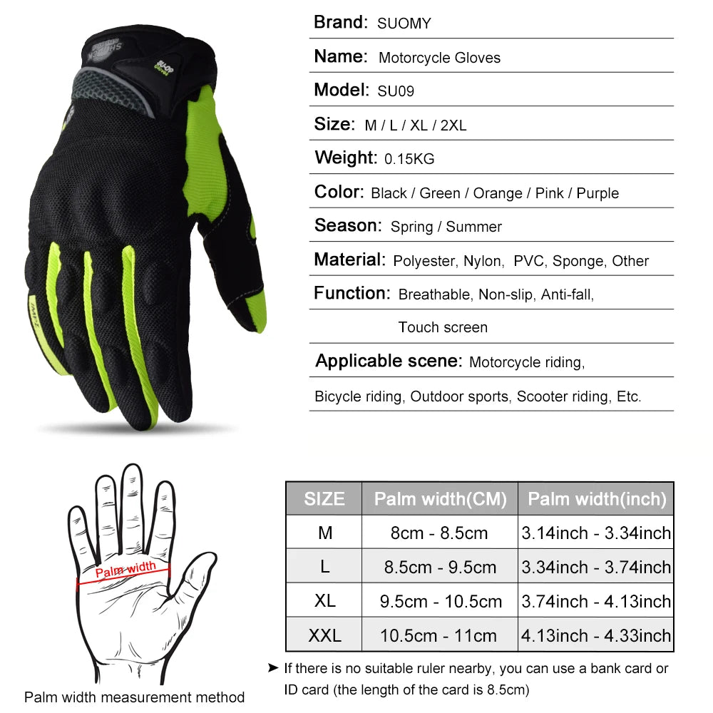 SUOMY Breathable Full Finger Racing Motorcycle Gloves Quality Stylishly Decorated Antiskid Wearable Gloves Large Size XXL Black - Slobuy