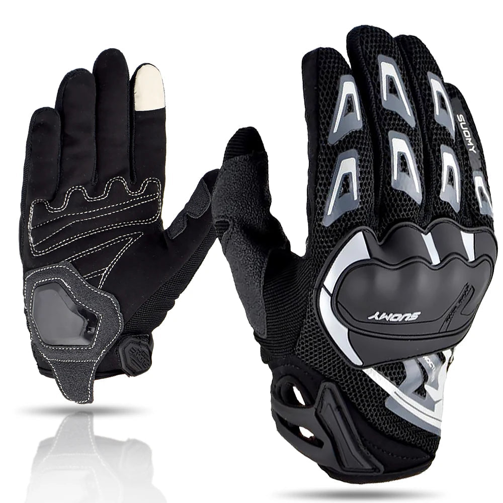 SUOMY Breathable Full Finger Racing Motorcycle Gloves Quality Stylishly Decorated Antiskid Wearable Gloves Large Size XXL Black - Slobuy