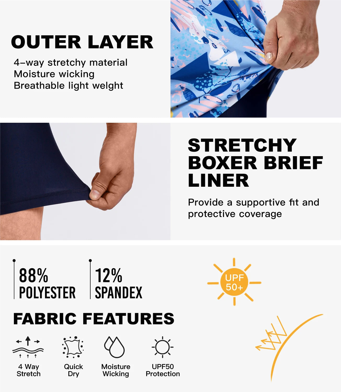 SURFCUZ Mens Swimming Trunks with Compression Liner Stretch Mens Swimwear 2 in 1 Quick Dry Running Gym Swim Shorts for Men - Slobuy