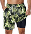 SURFCUZ Mens Swimming Trunks with Compression Liner Stretch Mens Swimwear 2 in 1 Quick Dry Running Gym Swim Shorts for Men - Slobuy