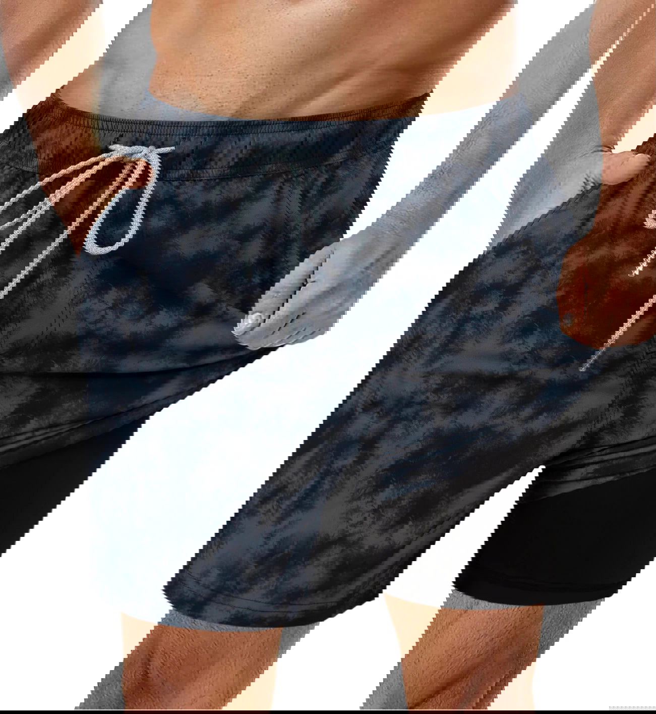 SURFCUZ Mens Swimming Trunks with Compression Liner Stretch Mens Swimwear 2 in 1 Quick Dry Running Gym Swim Shorts for Men - Slobuy