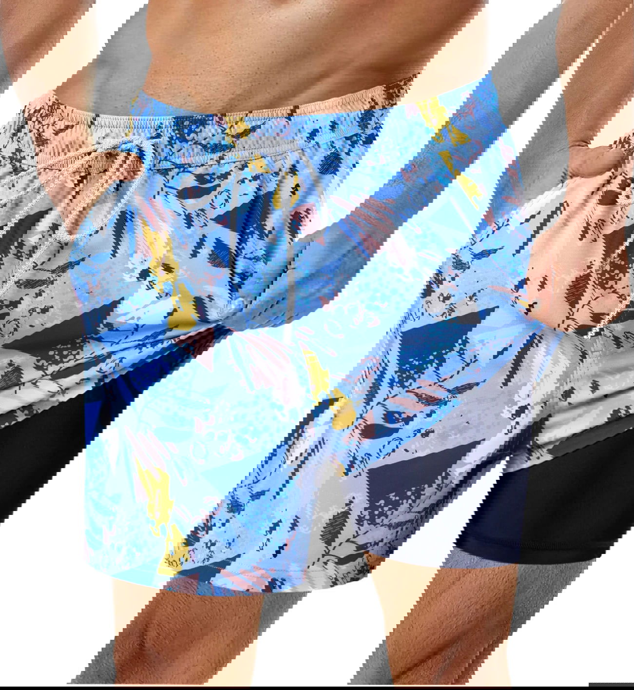 SURFCUZ Mens Swimming Trunks with Compression Liner Stretch Mens Swimwear 2 in 1 Quick Dry Running Gym Swim Shorts for Men - Slobuy