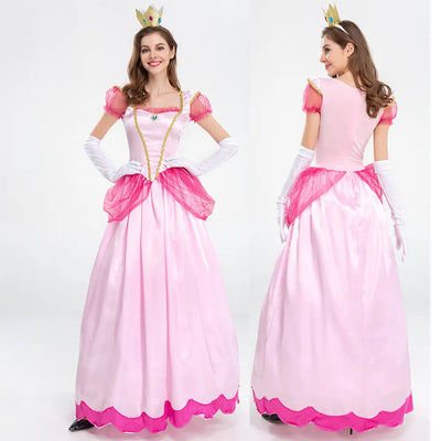 Princess Peach Costume Women Cosplay Party Halloween Masquerade Dress Up Clothing for Women Pink Fancy Dress