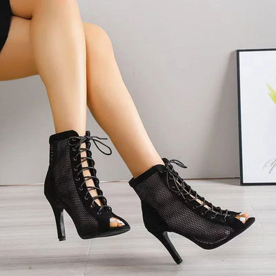 Sandalias De Mujer Women High Heels Dance Shoes Summer 2024 New Woman Suede Peep Toe Fashion Party Shoes Lace-up Female Sandals - Slobuy
