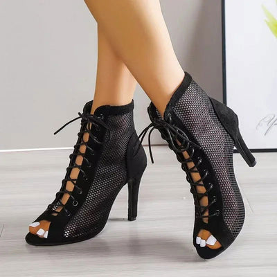 Sandalias De Mujer Women High Heels Dance Shoes Summer 2024 New Woman Suede Peep Toe Fashion Party Shoes Lace-up Female Sandals - Slobuy