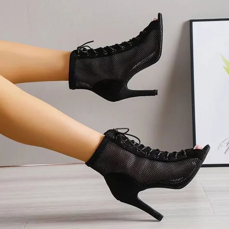Sandalias De Mujer Women High Heels Dance Shoes Summer 2024 New Woman Suede Peep Toe Fashion Party Shoes Lace-up Female Sandals - Slobuy