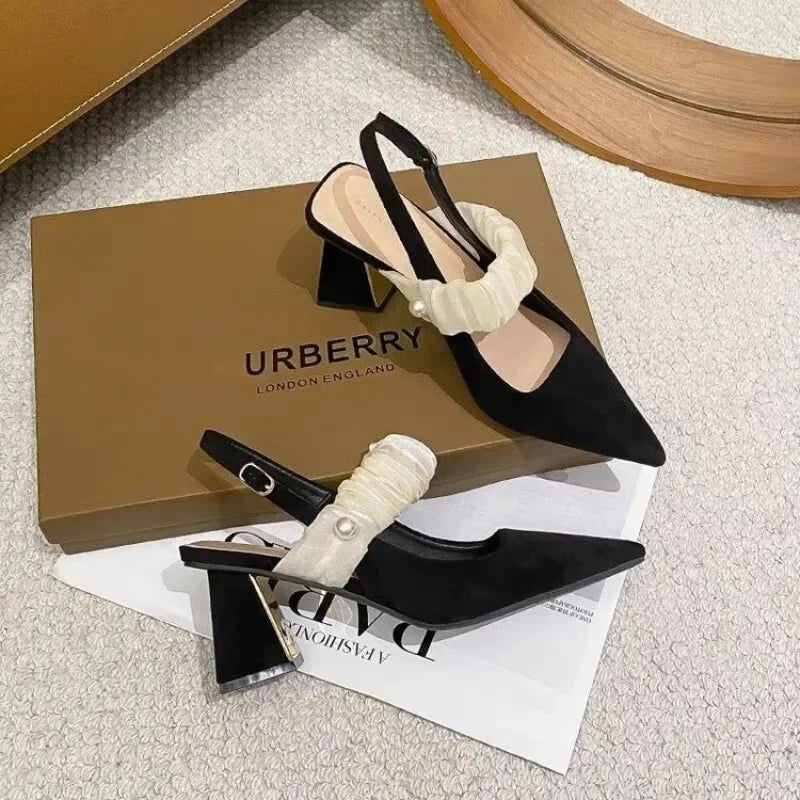 Sandals Women Summer New Fashion Women's Sandals 2024 Pointed Pumps Women Shoes Office Dress Shoes Sexy Square Heel High Heels - Slobuy