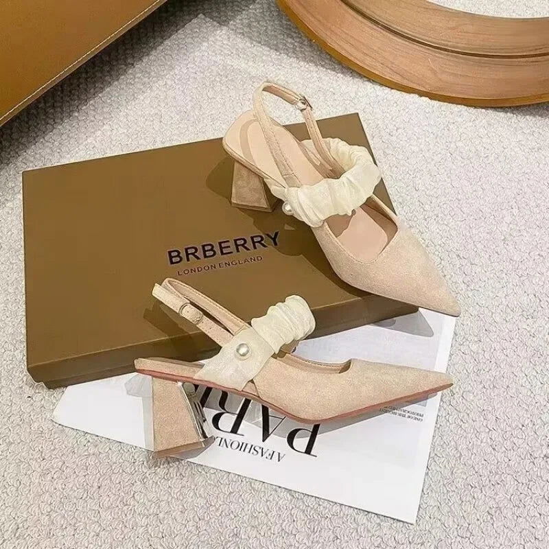 Sandals Women Summer New Fashion Women's Sandals 2024 Pointed Pumps Women Shoes Office Dress Shoes Sexy Square Heel High Heels - Slobuy